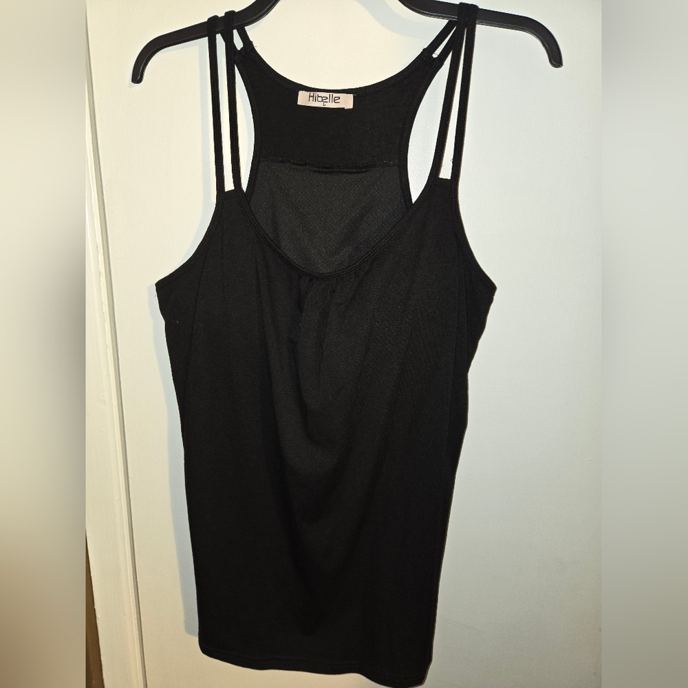Double-Strap Black Tank Top With Padded Bra Size L